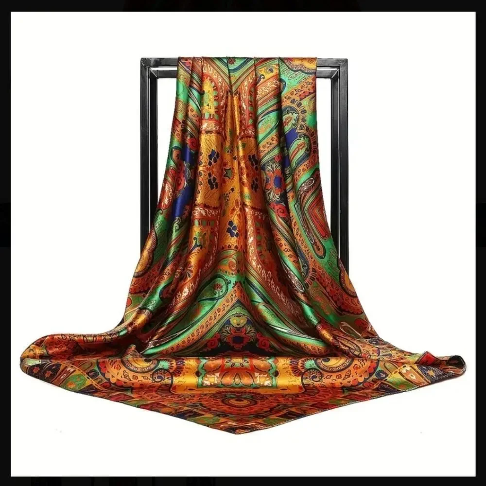 Golden green paisley scarf